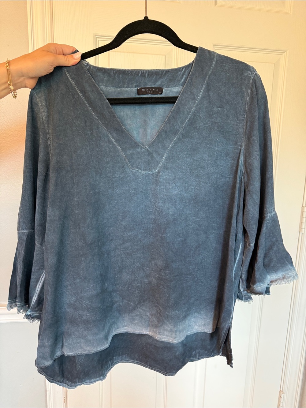 Maven West Blue V-Neck Washed Tunic Top